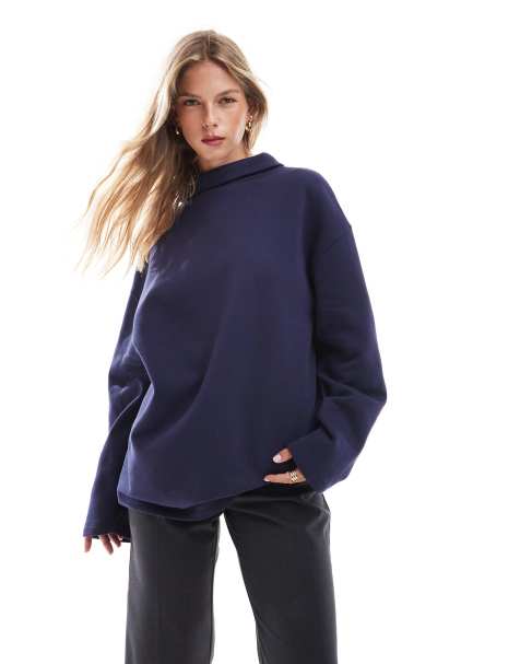 ASOS DESIGN - Sweat-shirt à col cheminée - Bleu marine - view 1