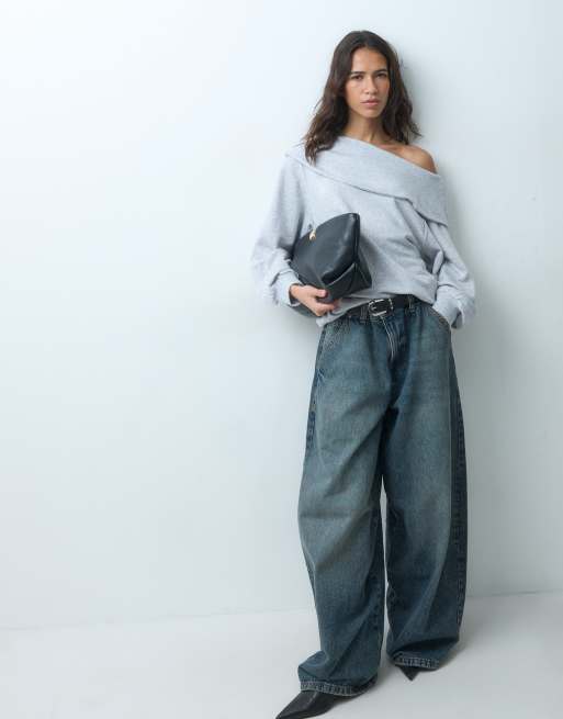 ASOS DESIGN sweat-shirt à épaules tombantes et col rabattu gris, 2 de 5