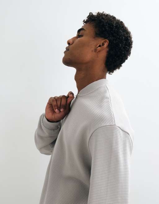 ASOS DESIGN sweat-shirt col rond relaxed zippé au quart en maille côtelée gris, 5 de 5