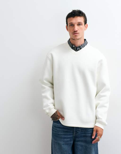 ASOS DESIGN sweat-shirt col V décontracté en tissu style scuba crème, 2 de 5
