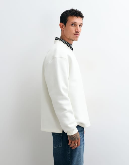 ASOS DESIGN sweat-shirt col V décontracté en tissu style scuba crème, 4 de 5