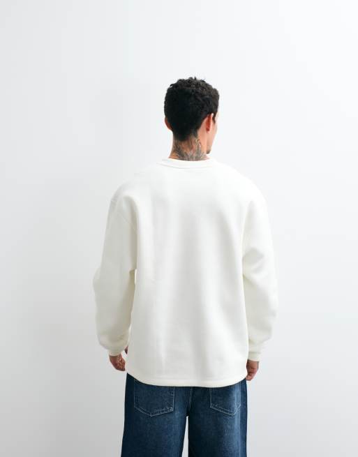 ASOS DESIGN sweat-shirt col V décontracté en tissu style scuba crème, 5 de 5