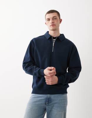 ASOS DESIGN - Sweat-shirt décontracté à col zippé - Bleu marine