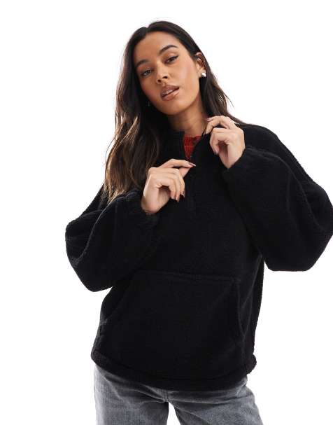 ASOS DESIGN - Sweat-shirt en imitation peau de mouton à col cheminée avec coutures apparentes - Noir - view 1