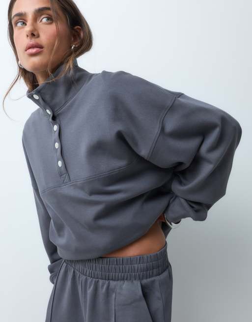 ASOS DESIGN sweat-shirt en interlock à col montant gris charbon, 5 de 5