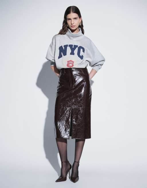 ASOS DESIGN sweat-shirt oversize à col cheminée NYC gris chiné, 2 de 4