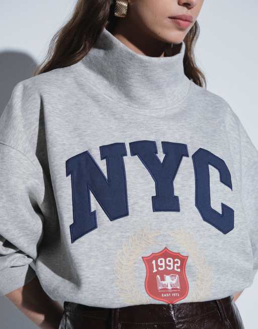 ASOS DESIGN sweat-shirt oversize à col cheminée NYC gris chiné, 3 de 4