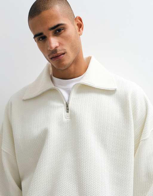 ASOS DESIGN sweat-shirt oversize à quart de zip en tissu texturé beige, 4 de 5