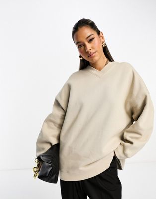 ASOS DESIGN Heavy weight oversized sweat with v-neck in stone - ASOS Price Checker