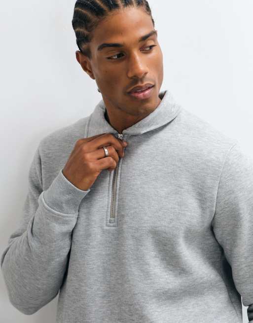ASOS DESIGN sweat-shirt polo coupe standard à demi-zip en gris chiné, 4 de 5