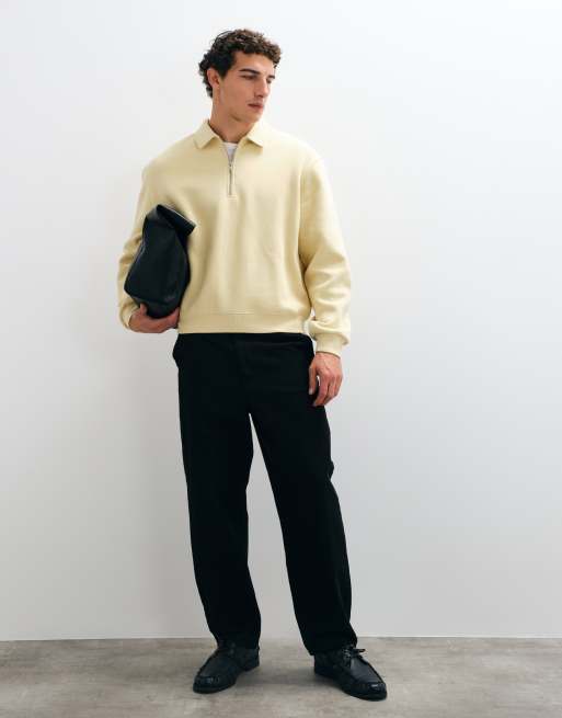 ASOS DESIGN sweat-shirt polo zippé coupe ample et carrée jaune, 3 de 5