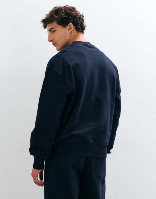 ASOS DESIGN sweat-shirt ras de cou oversize épais avec imprimé poitrine en bleu marine, 4 de 10