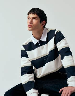 ASOS DESIGN - Sweat-shirt style rugby à rayures - Bleu marine