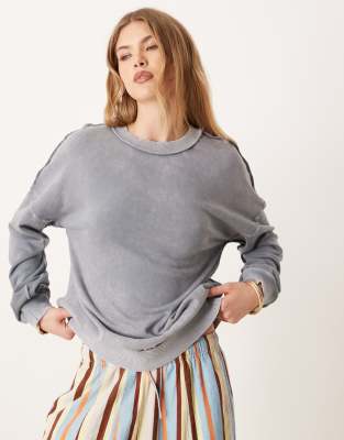 Sweat-shirt torsadé au dos avec envers brossé et coutures apparentes - Bleu délavé S
