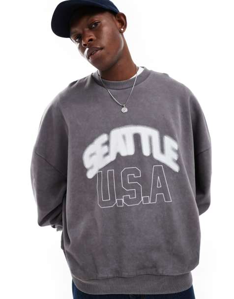 ASOS DESIGN - Sweat-shirt ultra oversize à imprimé ville - Gris délavé - view 1