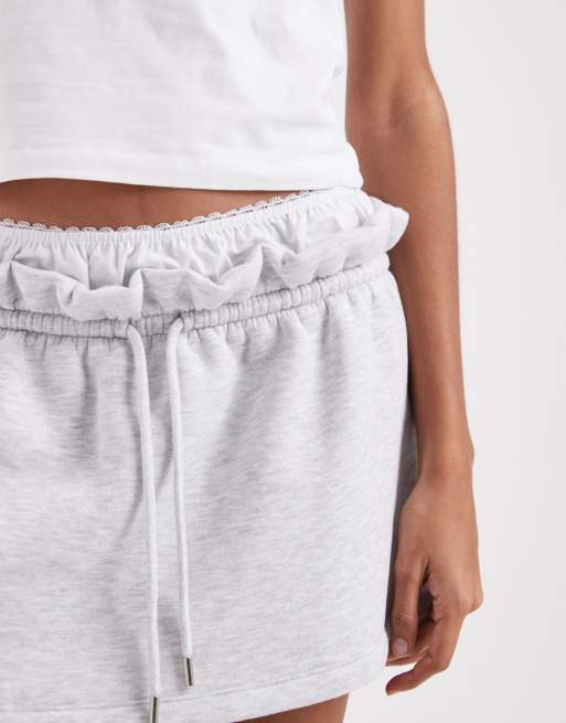 ASOS DESIGN sweat skort with lace trim detail in gray heather, 3 of 5