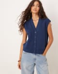 [ASOS DESIGN] ASOS DESIGN sweat sleeveless button through singlet top in navy L NAVY