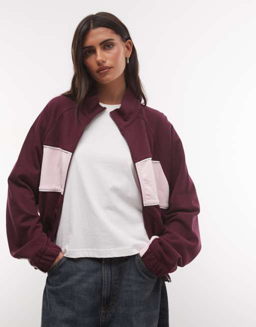 ASOS DESIGN sweat trackjack met panelen in roze en bordeauxrood, 2 van 4