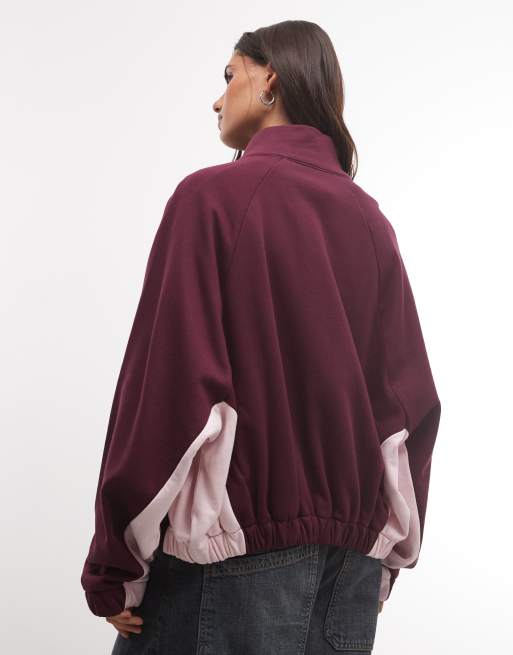 ASOS DESIGN Sweat-Trainingsjacke mit Einsätzen in Pink und Burgunderrot, 4 von 4