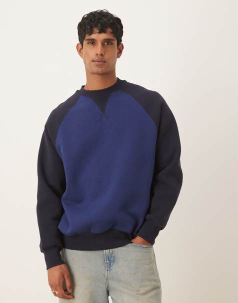 ASOS DESIGN - Sweat ultra oversize avec col ras de cou et empiècements coupé-cousu - Bleu marine - view 1