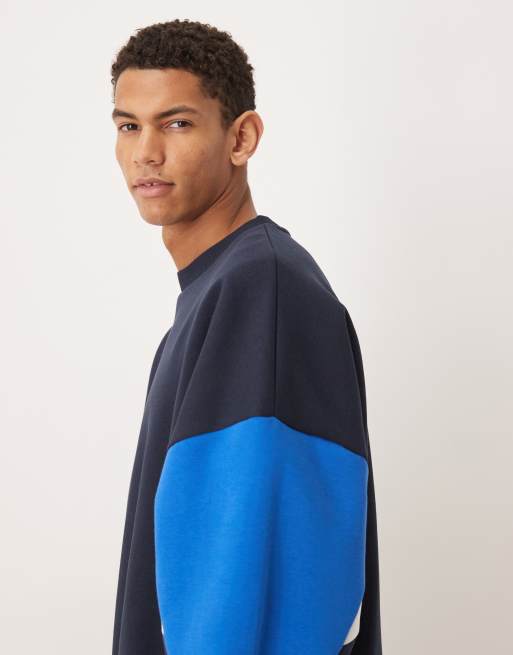 ASOS DESIGN - Sweat ultra oversize avec col ras de cou et empiècements coupé-cousu - Bleu marine, 4 de 5
