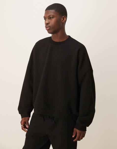 ASOS DESIGN - Sweat ultra-oversize coupe carrée à texture côtelée marquée - Noir - view 1