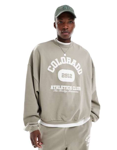 ASOS DESIGN - Sweat ultra oversize d'ensemble à imprimé vintage en relief style universitaire - Taupe - view 1