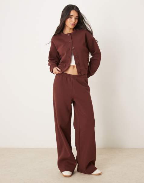 ASOS DESIGN sweat wide leg jogger co ord in chocolate - view 1