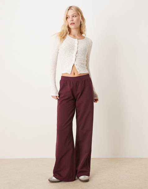 ASOS DESIGN sweat wide leg jogger in plum