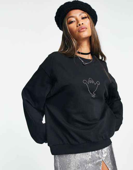 ASOS DESIGN sweat with hot fix ghost in black