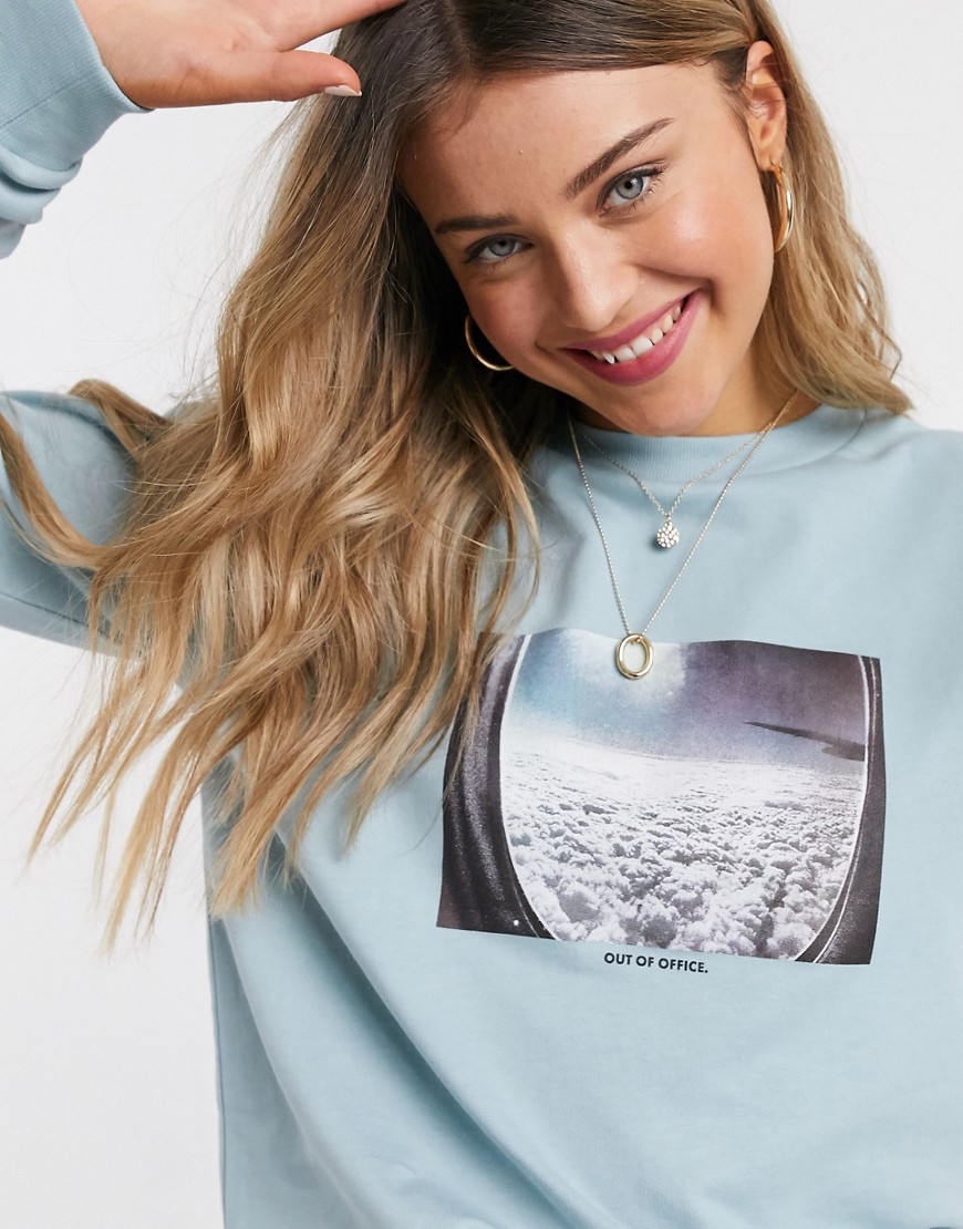 ASOS DESIGN sweat with out of office print in sage green