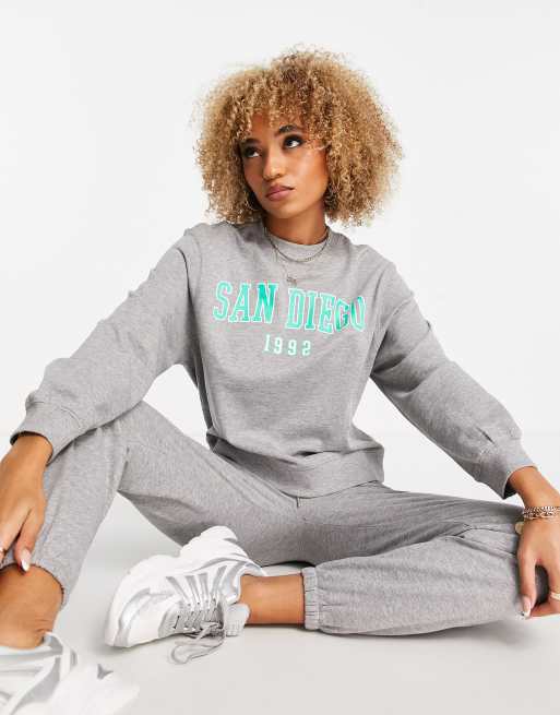 ASOS DESIGN sweat with San Diego graphic in grey marl co ord 