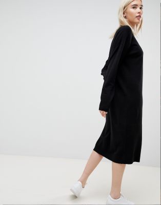 asos design jumper dress in midi length with side splits