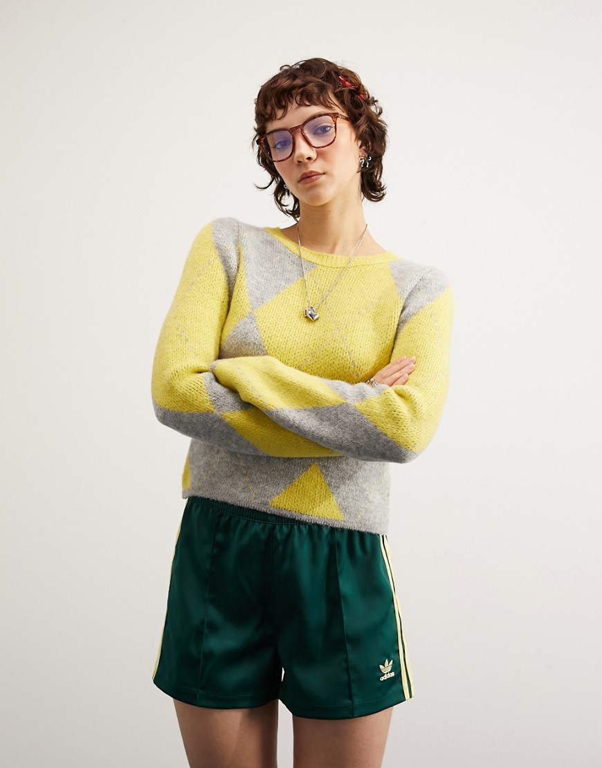 Asos Design Sweater In Argyle Pattern In Yellow