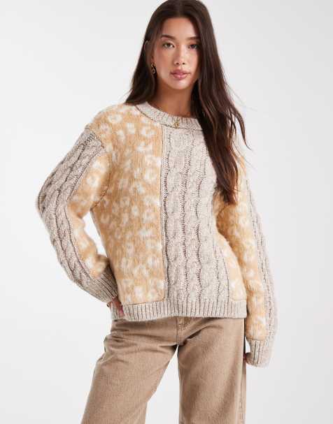 ASOS DESIGN sweater in cable knit and animal mix - view 1