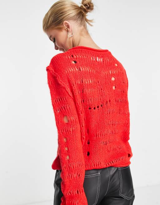 Distressed shop red sweater