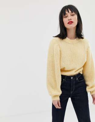 ASOS DESIGN sweater in lofty yarn with volume sleeve-Cream