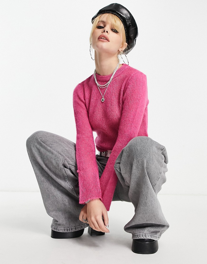 ASOS DESIGN sweater in loose sheer knit yarn in pink