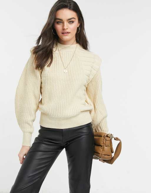 ASOS DESIGN sweater in mixed rib with shoulder detail in beige ASOS