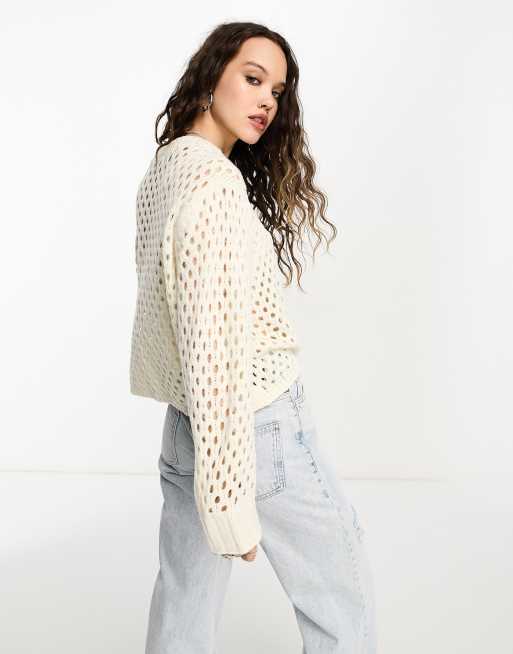 ASOS DESIGN sweater in open stitch in cream