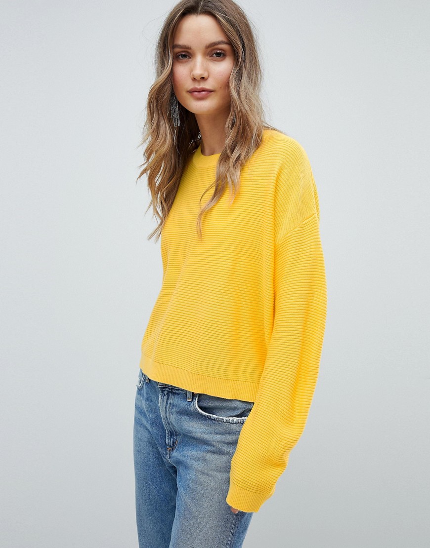 Sweater In Oversize In Ripple Stitch-Yellow