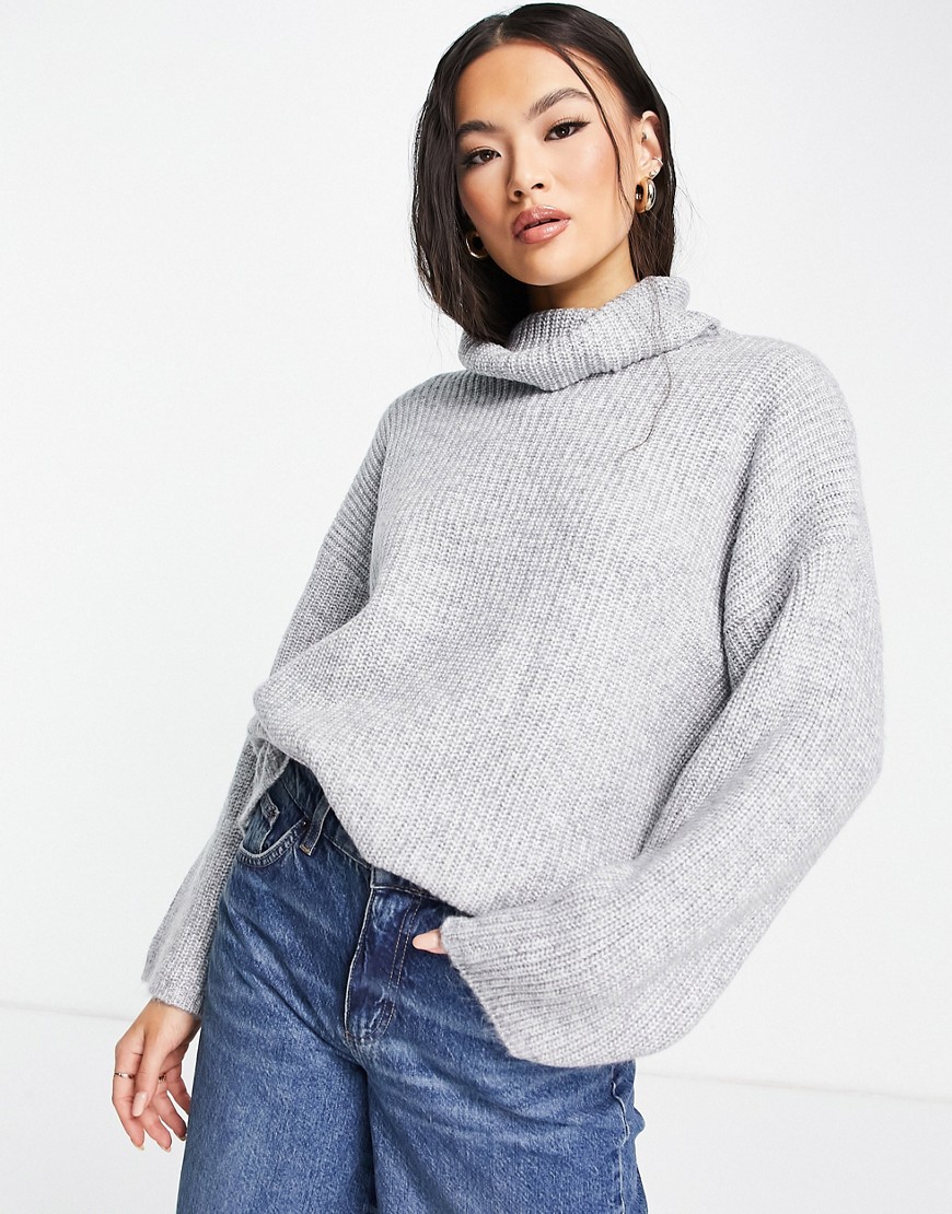 ASOS DESIGN sweater in rib with high neck in gray-Grey