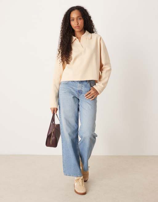 ASOS DESIGN - Sweater in rugbystijl met interlocknaden in lichtgeel, 2 van 4