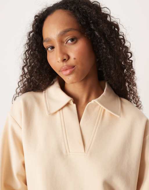 ASOS DESIGN - Sweater in rugbystijl met interlocknaden in lichtgeel, 3 van 4