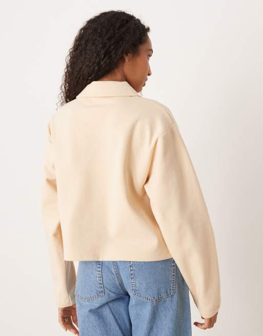ASOS DESIGN - Sweater in rugbystijl met interlocknaden in lichtgeel, 4 van 4