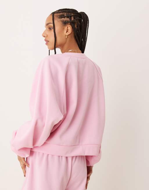 ASOS DESIGN - Sweater met ballonmouwen in roze, deel van co-ord set, 3 van 4