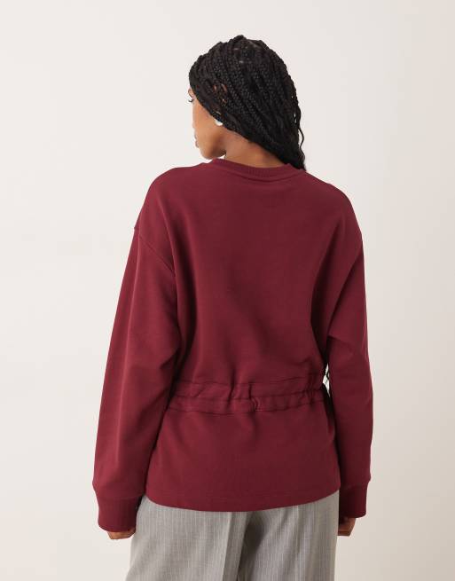 ASOS DESIGN - Sweater met gerimpeld detail met strik in bordeauxrood, 4 van 4
