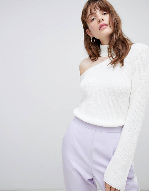 ASOS DESIGN sweater with aysmmetric cut out and high neck