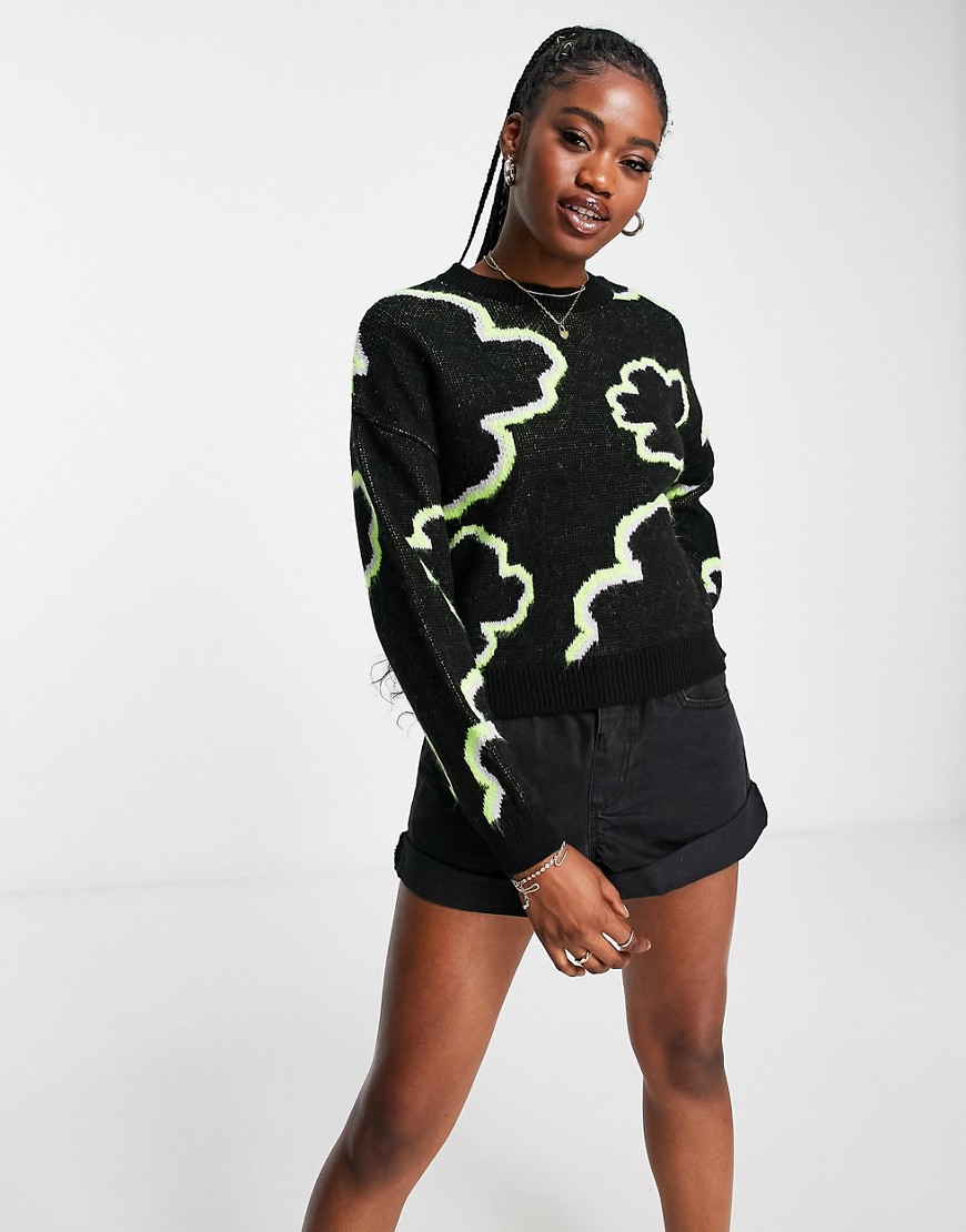 ASOS DESIGN sweater with cloud pattern in black