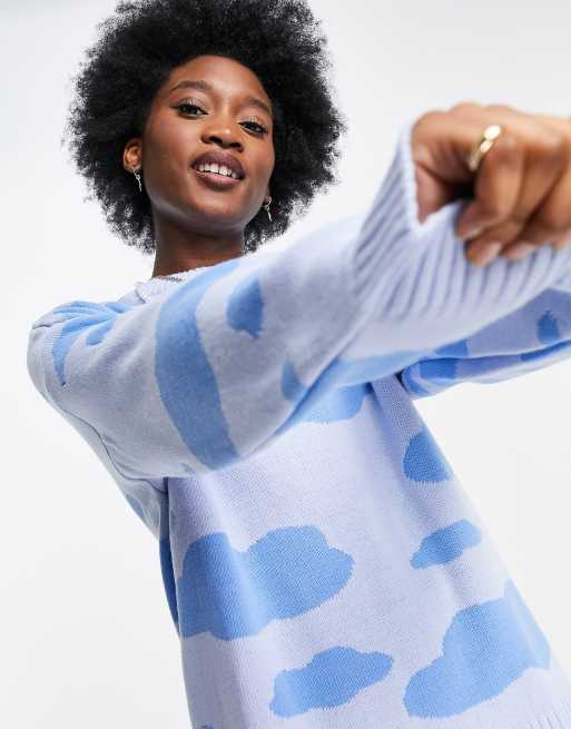 ASOS DESIGN sweater with cloud pattern in blue